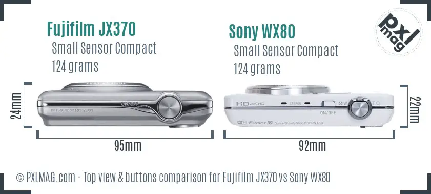 Fujifilm JX370 vs Sony WX80 top view buttons comparison Fujifilm JX370 vs Sony WX80 top view buttons comparison