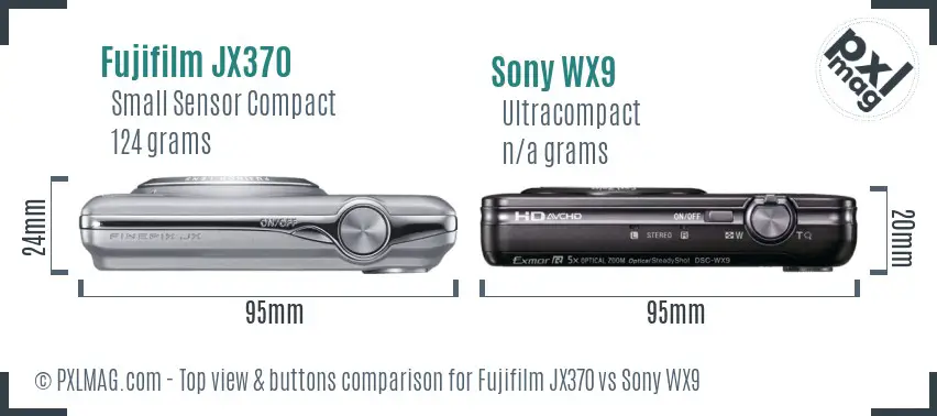 Fujifilm JX370 vs Sony WX9 top view buttons comparison