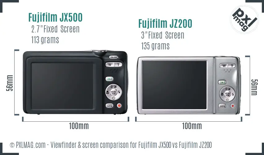 Fujifilm JX500 vs Fujifilm JZ200 Screen and Viewfinder comparison