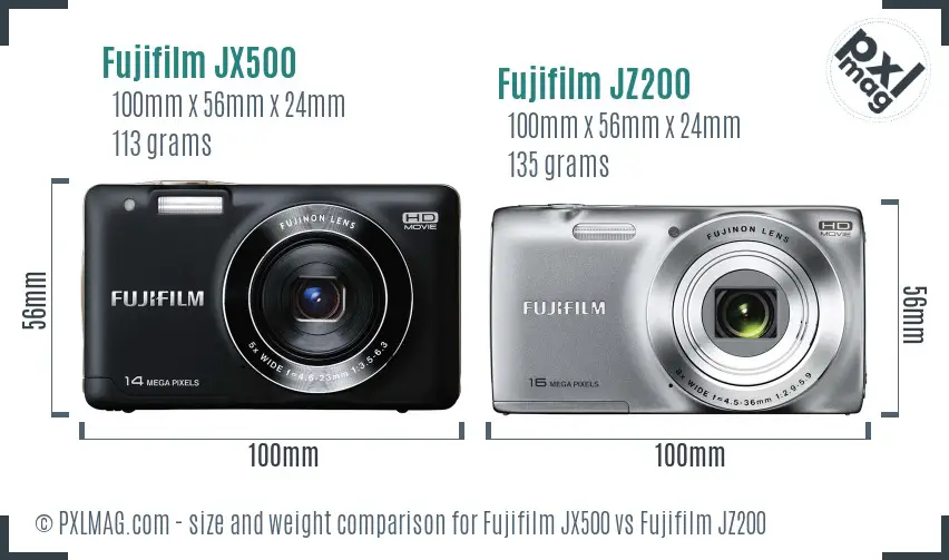 Fujifilm JX500 vs Fujifilm JZ200 size comparison