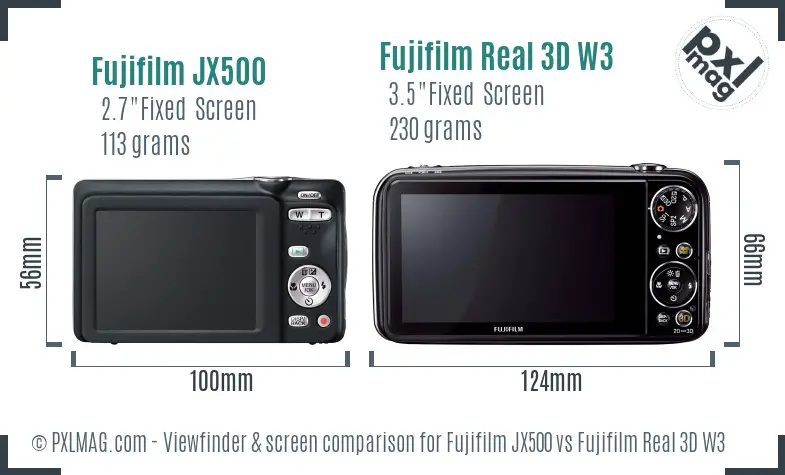 Fujifilm JX500 vs Fujifilm Real 3D W3 Screen and Viewfinder comparison