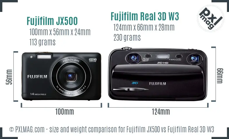 Fujifilm JX500 vs Fujifilm Real 3D W3 size comparison