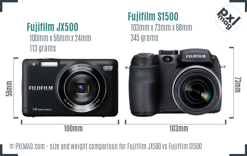 Fujifilm JX500 vs Fujifilm S1500 size comparison