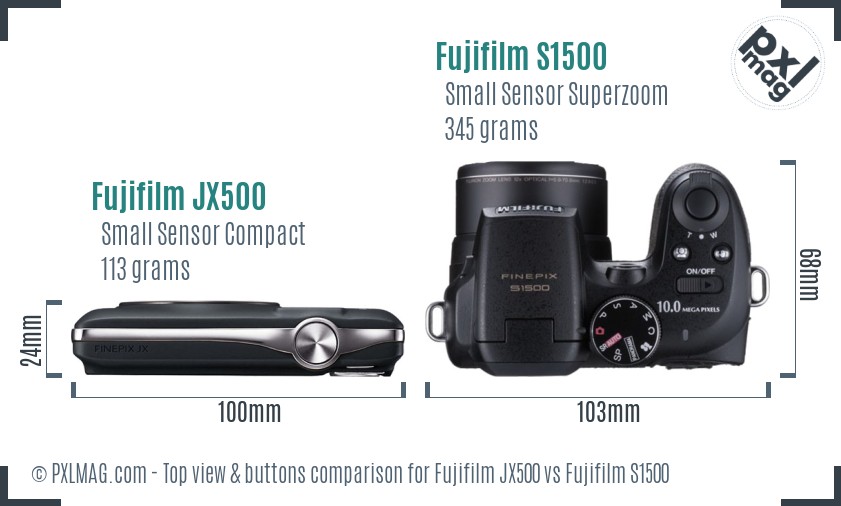 Fujifilm JX500 vs Fujifilm S1500 top view buttons comparison