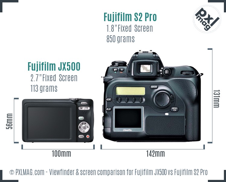 Fujifilm JX500 vs Fujifilm S2 Pro Screen and Viewfinder comparison