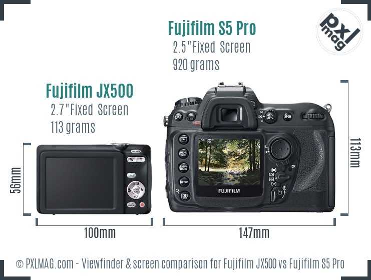 Fujifilm JX500 vs Fujifilm S5 Pro Screen and Viewfinder comparison