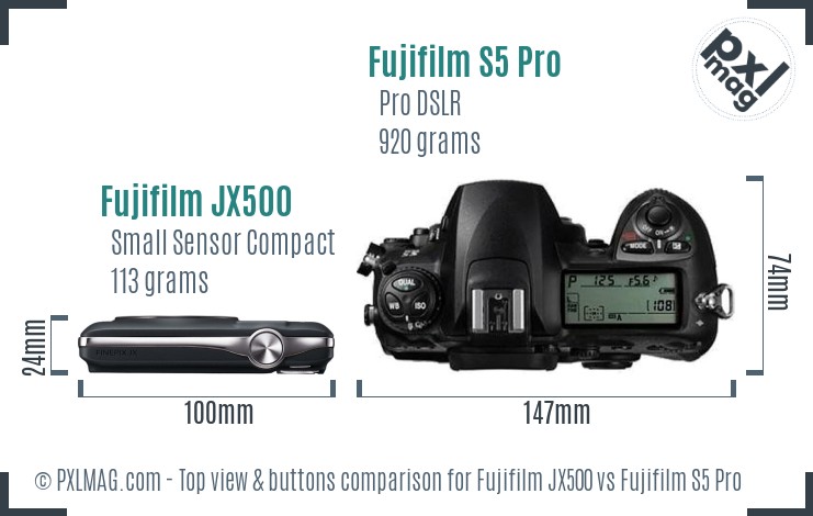 Fujifilm JX500 vs Fujifilm S5 Pro top view buttons comparison