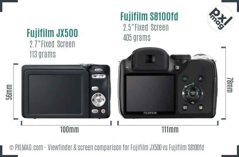Fujifilm JX500 vs Fujifilm S8100fd Screen and Viewfinder comparison