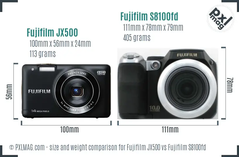 Fujifilm JX500 vs Fujifilm S8100fd size comparison