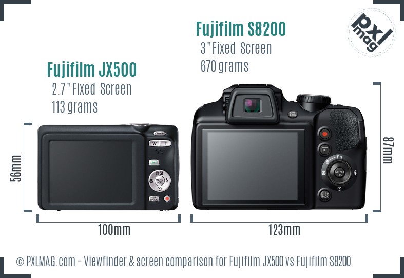 Fujifilm JX500 vs Fujifilm S8200 Screen and Viewfinder comparison