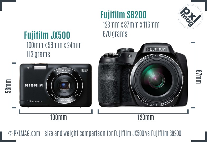 Fujifilm JX500 vs Fujifilm S8200 size comparison