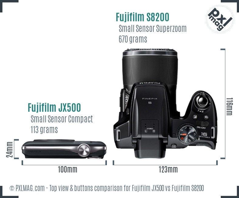 Fujifilm JX500 vs Fujifilm S8200 top view buttons comparison
