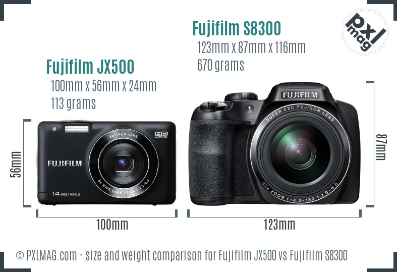 Fujifilm JX500 vs Fujifilm S8300 size comparison Fujifilm JX500 vs Fujifilm S8300 size comparison