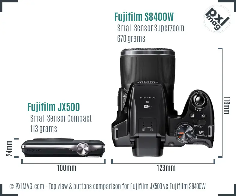 Fujifilm JX500 vs Fujifilm S8400W top view buttons comparison