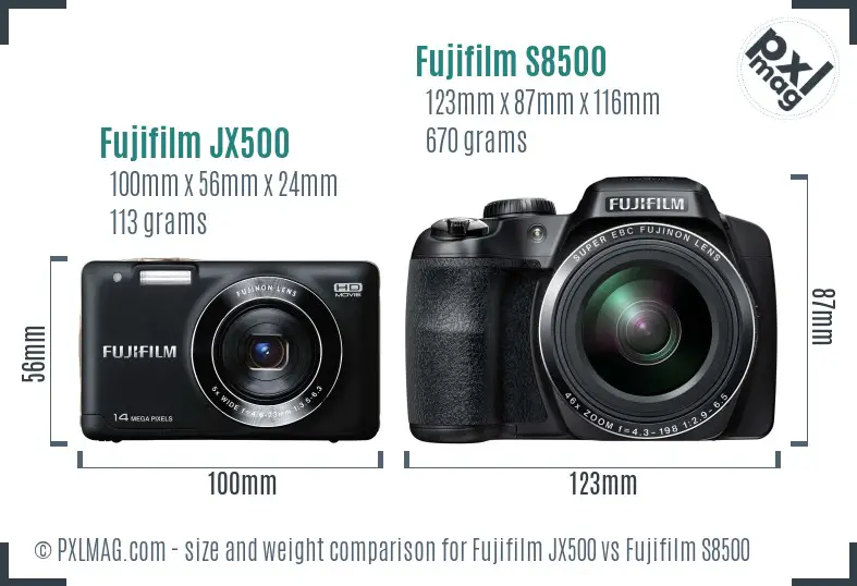 Fujifilm JX500 vs Fujifilm S8500 size comparison