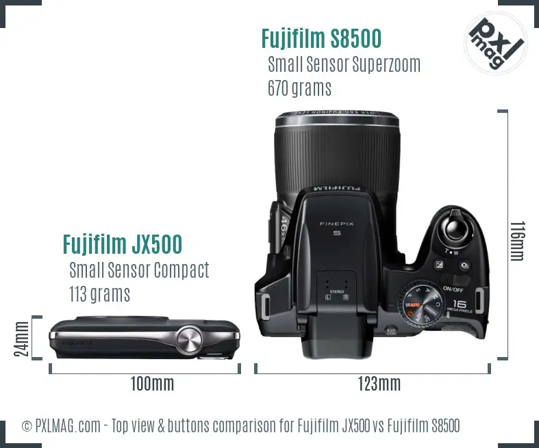 Fujifilm JX500 vs Fujifilm S8500 top view buttons comparison