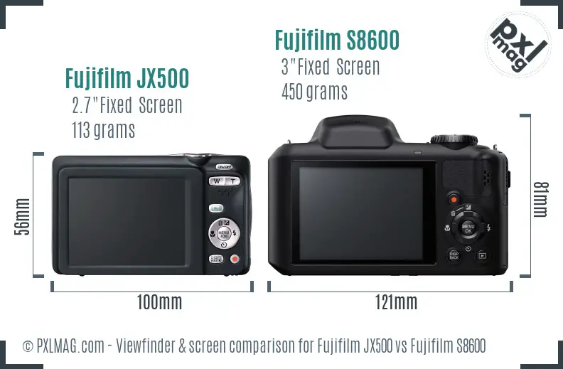 Fujifilm JX500 vs Fujifilm S8600 Screen and Viewfinder comparison