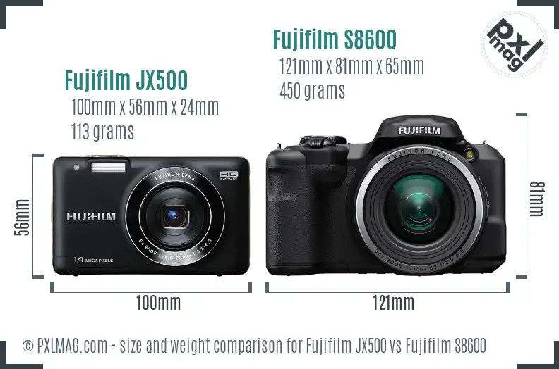 Fujifilm JX500 vs Fujifilm S8600 size comparison