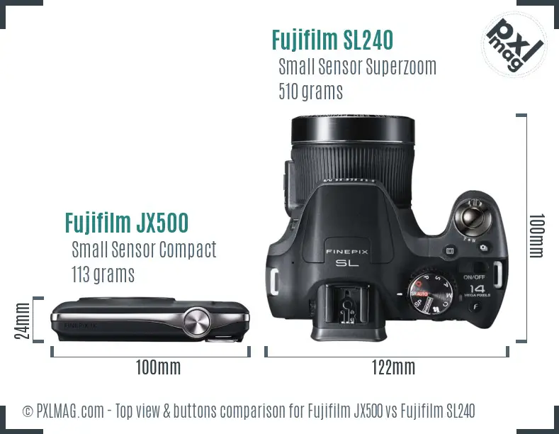 Fujifilm JX500 vs Fujifilm SL240 top view buttons comparison Fujifilm JX500 vs Fujifilm SL240 top view buttons comparison