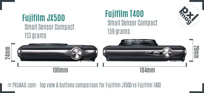 Fujifilm JX500 vs Fujifilm T400 top view buttons comparison