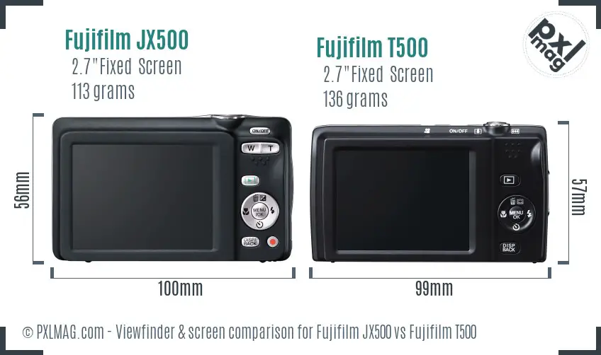 Fujifilm JX500 vs Fujifilm T500 Screen and Viewfinder comparison
