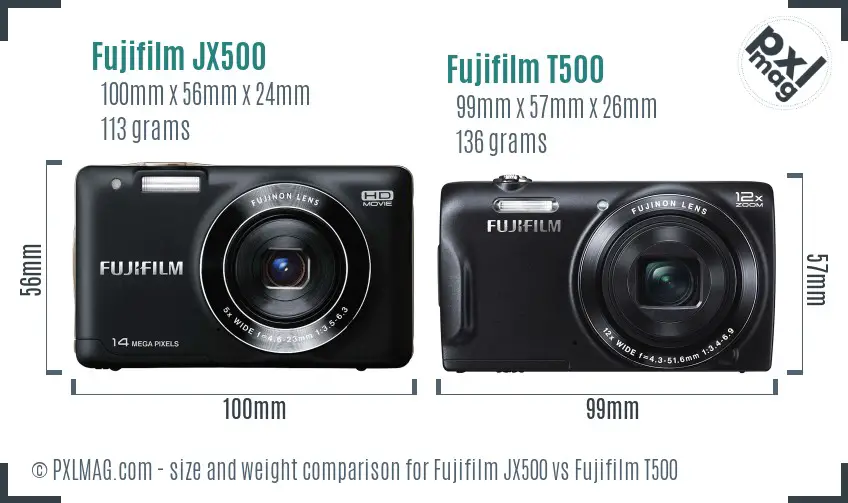 Fujifilm JX500 vs Fujifilm T500 size comparison