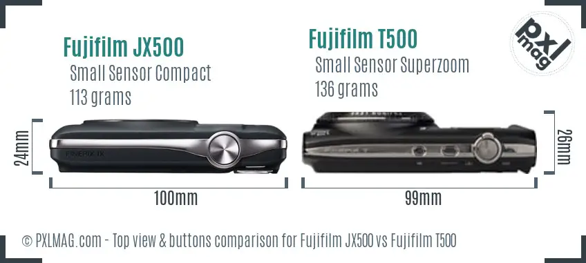 Fujifilm JX500 vs Fujifilm T500 top view buttons comparison