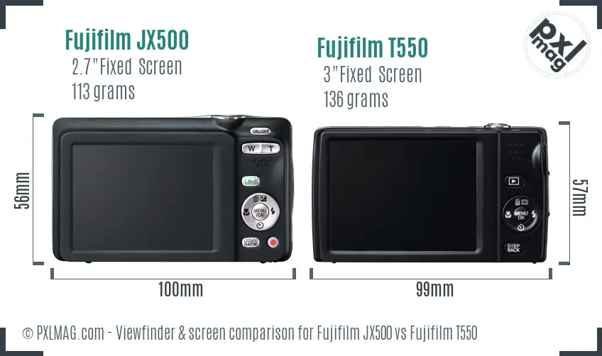 Fujifilm JX500 vs Fujifilm T550 Screen and Viewfinder comparison