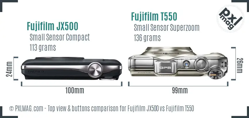 Fujifilm JX500 vs Fujifilm T550 top view buttons comparison