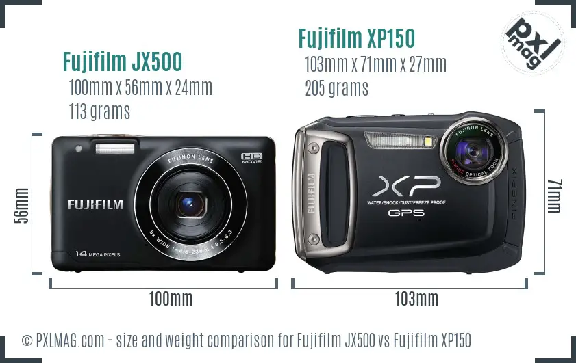 Fujifilm JX500 vs Fujifilm XP150 size comparison