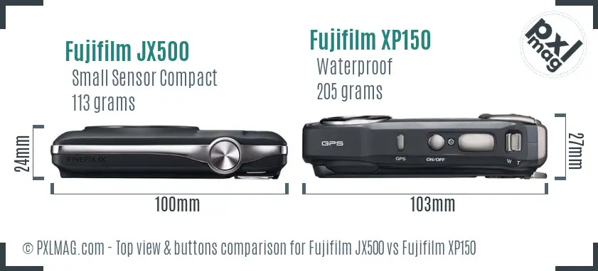 Fujifilm JX500 vs Fujifilm XP150 top view buttons comparison