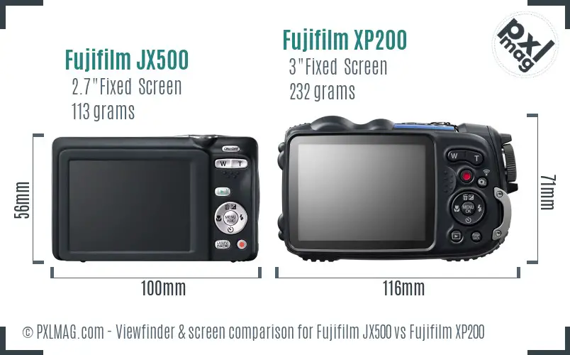 Fujifilm JX500 vs Fujifilm XP200 Screen and Viewfinder comparison