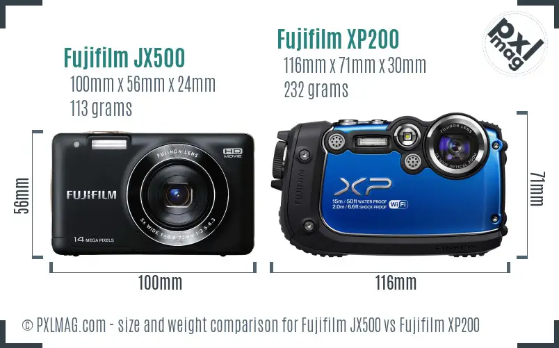 Fujifilm JX500 vs Fujifilm XP200 size comparison