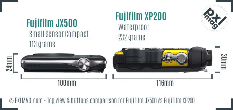 Fujifilm JX500 vs Fujifilm XP200 top view buttons comparison