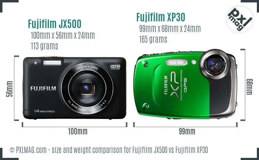 Fujifilm JX500 vs Fujifilm XP30 size comparison