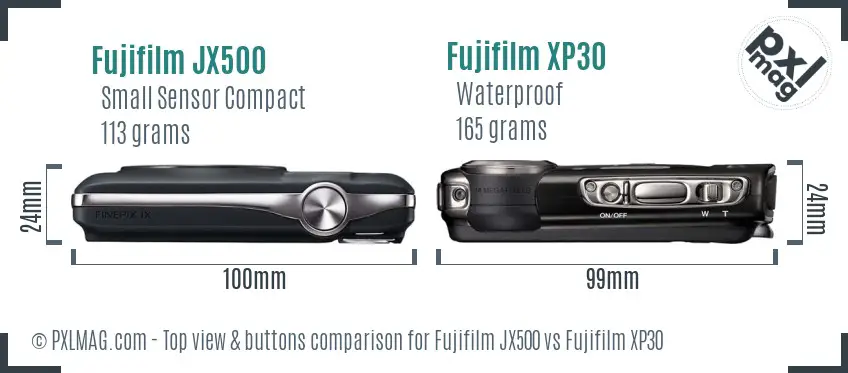 Fujifilm JX500 vs Fujifilm XP30 top view buttons comparison