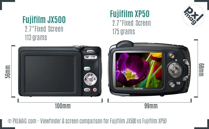 Fujifilm JX500 vs Fujifilm XP50 Screen and Viewfinder comparison