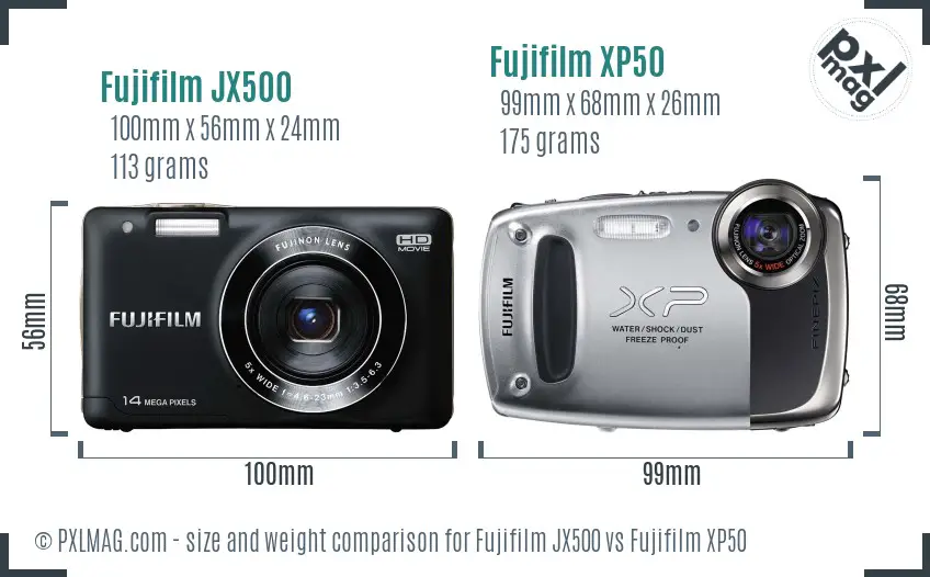 Fujifilm JX500 vs Fujifilm XP50 size comparison