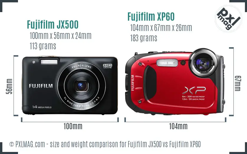 Fujifilm JX500 vs Fujifilm XP60 size comparison