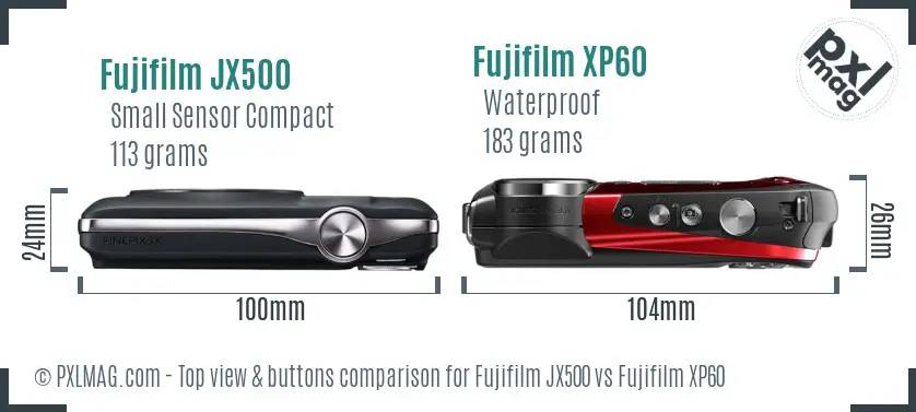 Fujifilm JX500 vs Fujifilm XP60 top view buttons comparison