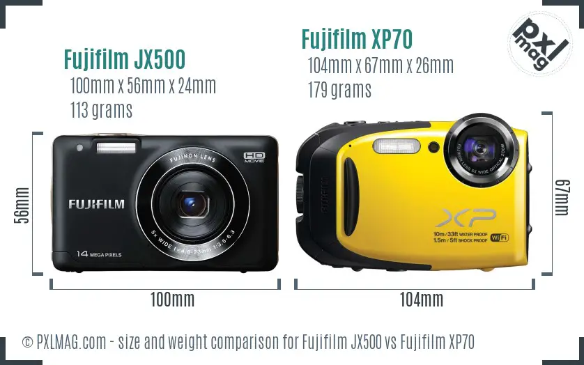 Fujifilm JX500 vs Fujifilm XP70 size comparison