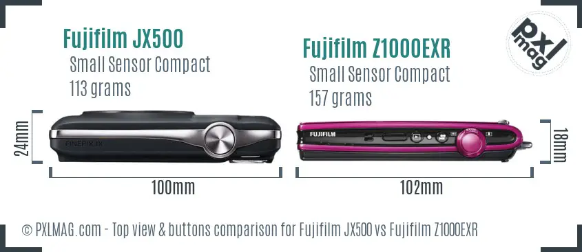 Fujifilm JX500 vs Fujifilm Z1000EXR top view buttons comparison
