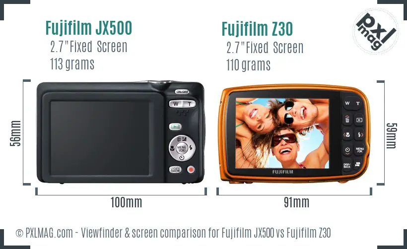 Fujifilm JX500 vs Fujifilm Z30 Screen and Viewfinder comparison