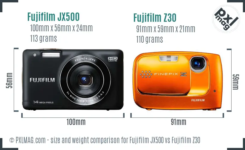 Fujifilm JX500 vs Fujifilm Z30 size comparison