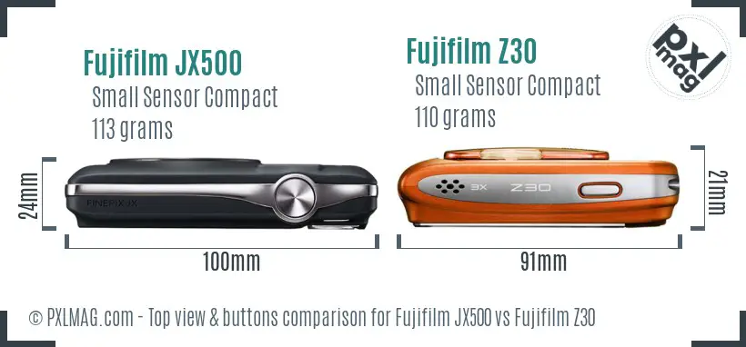 Fujifilm JX500 vs Fujifilm Z30 top view buttons comparison