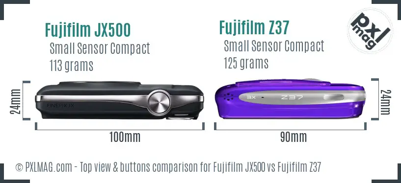Fujifilm JX500 vs Fujifilm Z37 top view buttons comparison