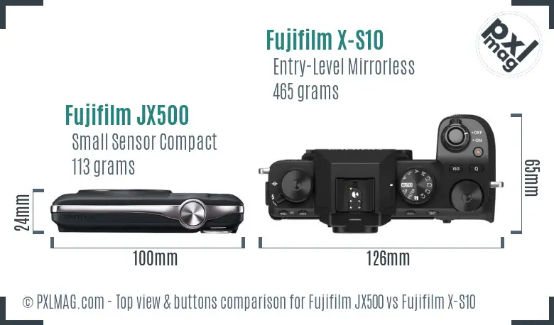 Fujifilm JX500 vs Fujifilm X-S10 top view buttons comparison