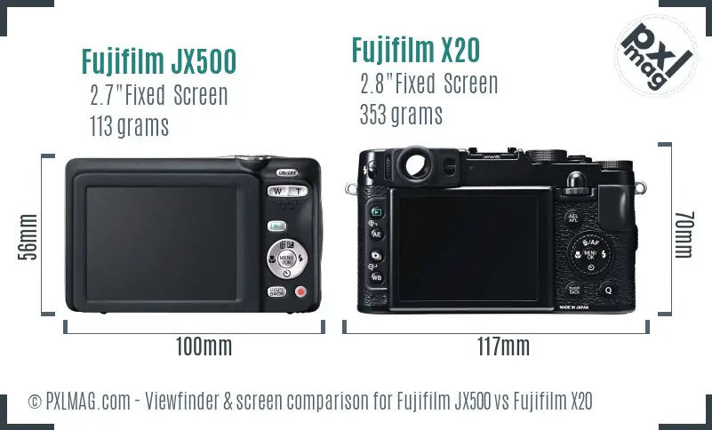 Fujifilm JX500 vs Fujifilm X20 Screen and Viewfinder comparison