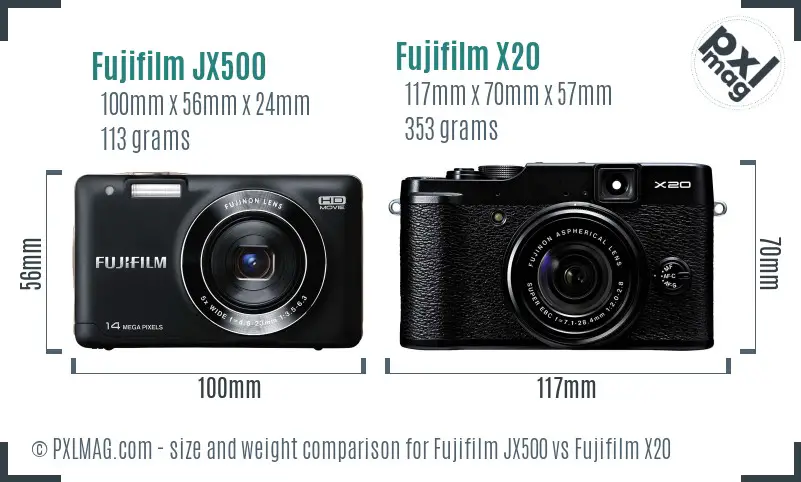 Fujifilm JX500 vs Fujifilm X20 size comparison