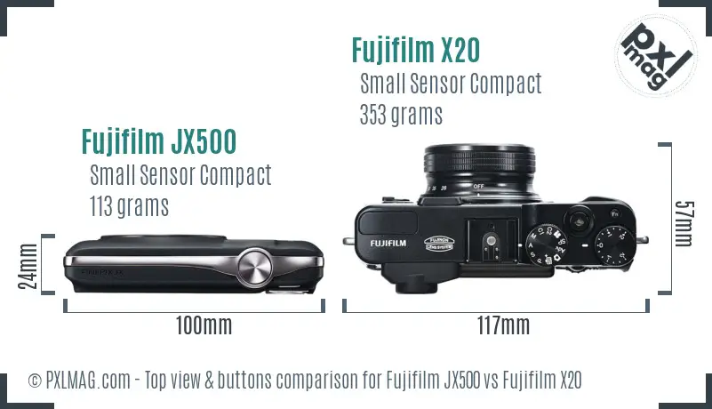 Fujifilm JX500 vs Fujifilm X20 top view buttons comparison